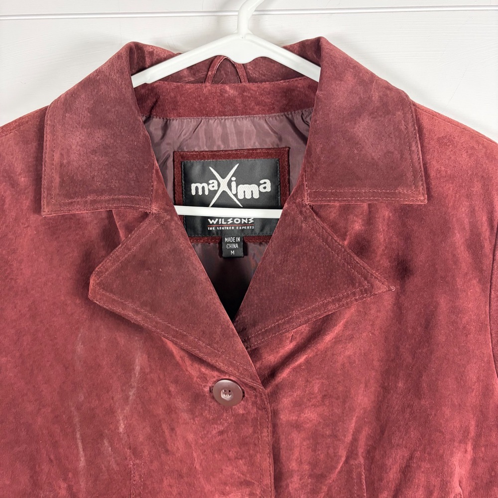 Vintage 90s Wilsons Leather Maxima Burgundy Suede Jacket (Sz M) & Skirt (Sz 6) - Picture 5 of 13